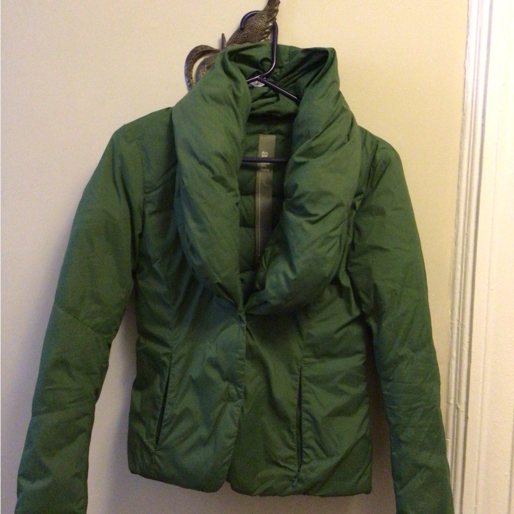 ADD Italy Puffer Jacket Size 4 Green Pillow Collar Goose Down